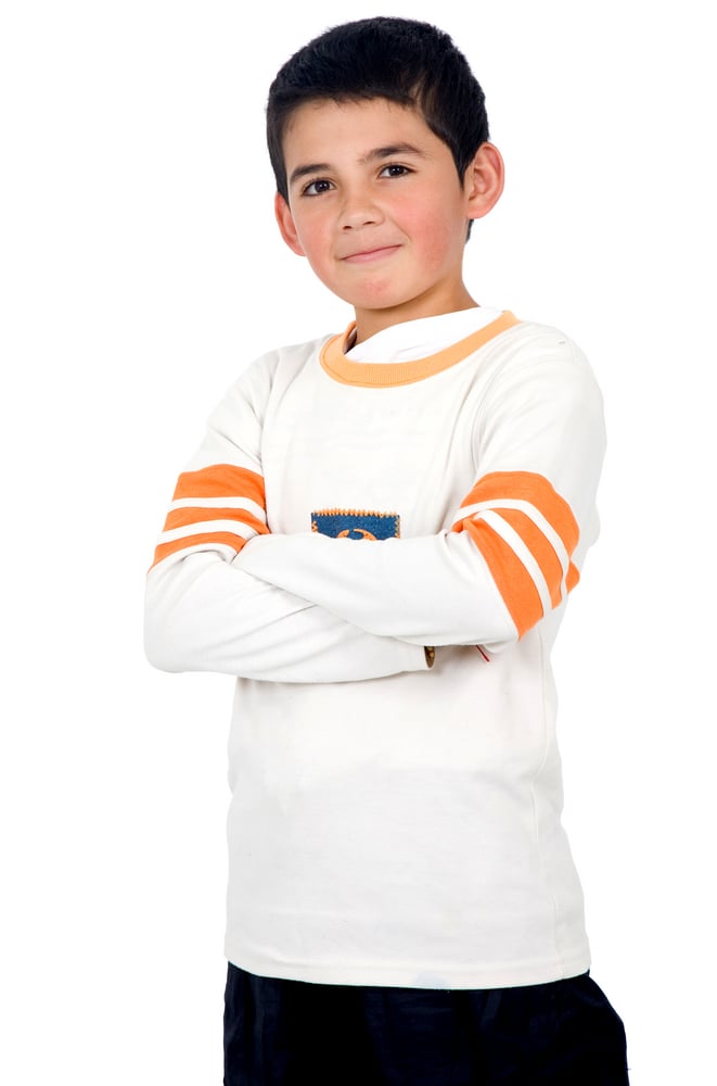 male child portrait isolated over a white background